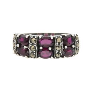 Sterling Silver Red Garnet and Marcasite Statement Ring, Size 8